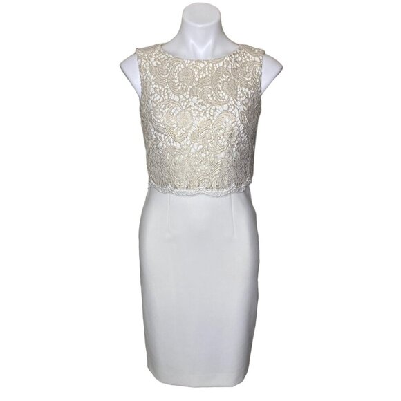 Tahari ASL NWT $159 Lace Overlay Cocktail Sheath Dress, Ivory/White Gold Size 2 - Picture 1 of 10